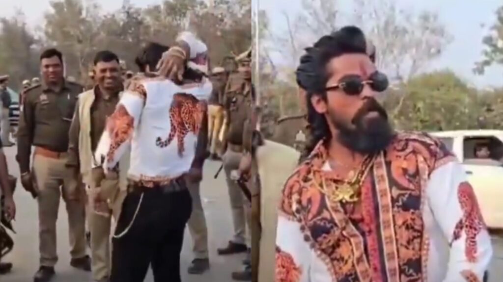 Fan Dazzles in Pushpa raj Outfit at Maha Kumbh Mela 2025 Fan Dazzles in Pushpa raj Outfit at Maha Kumbh Mela 2025
